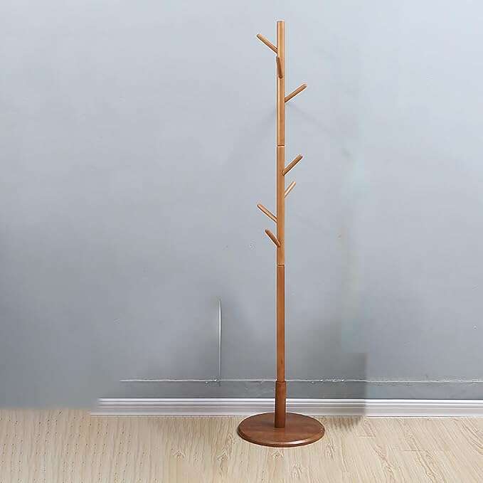 8 Hook Wooden Tree Coat Rack with Round Base, Coffee colored #99145