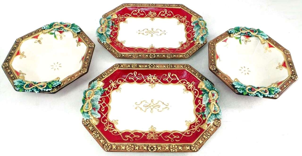 Fitz and Floyd Yuletide 4-piece Holiday Serving Set #94931