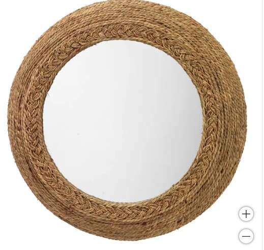 Wila 24in Round Seagrass Wall Mirror 16in Mirrored Surface 1656220 #102249