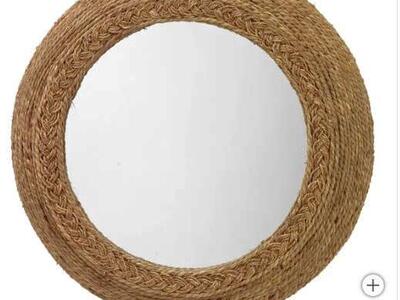 Wila 24in Round Seagrass Wall Mirror 16in Mirrored Surface 1656220 #102249