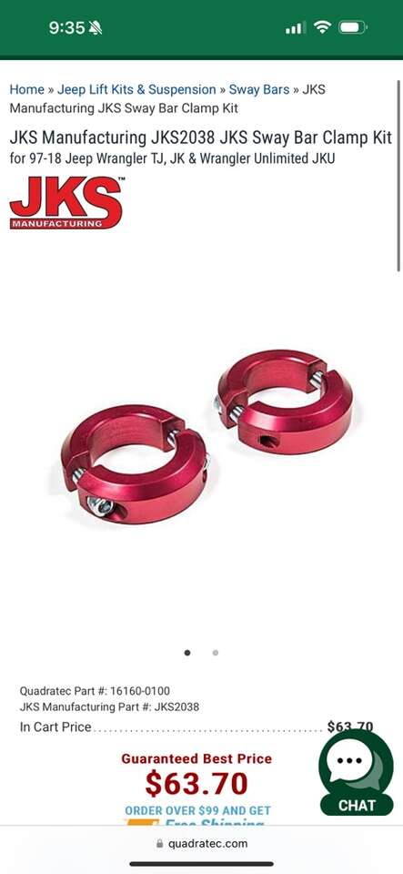 JKS Sway Bar Clamp Kit For A TJ Jeep