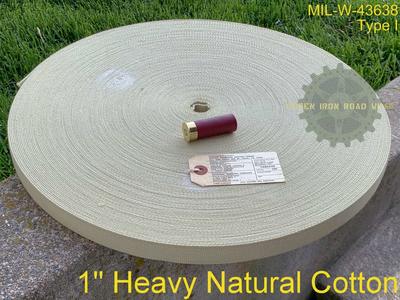 1” Vintage Military Heavyweight Natural Cotton Webbing, Mfg ~1967, 100 yards