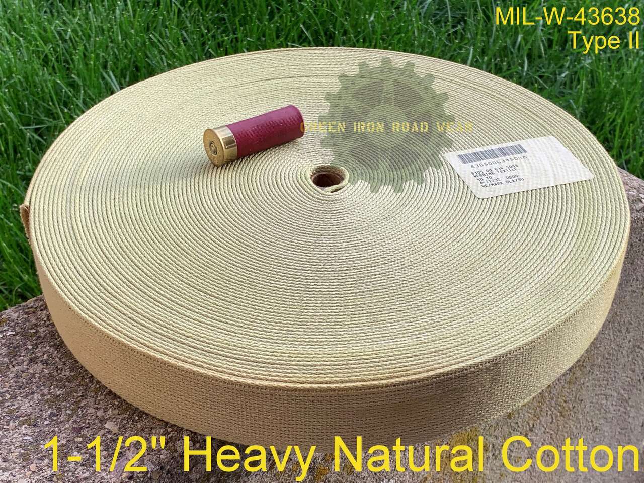 1.5″ Vintage Military Natural Heavy Cotton Webbing, Mfg 1992, MIL-W-43638