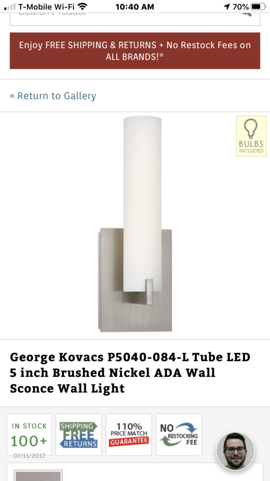 5 inch Tube 3000K LED Brushed Nickel Wall Light
