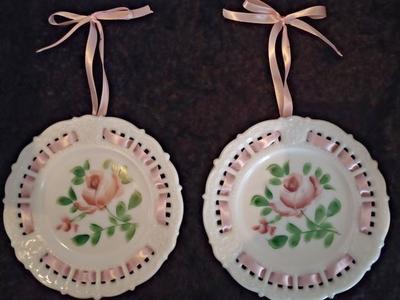 Antique Plates with Pink Ribbon