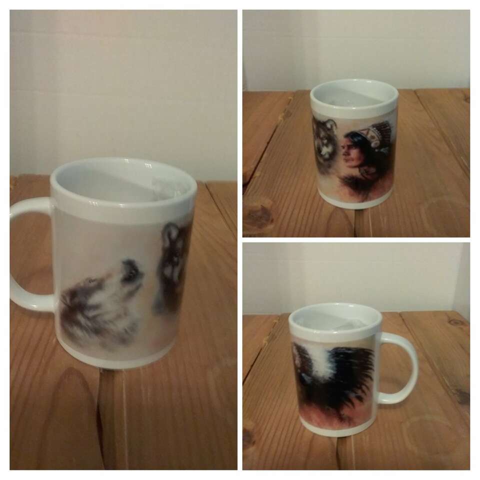 American Indian and Wolf Mug