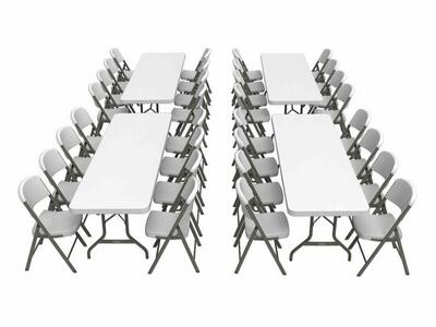 Life TimeWhite folding chairs and tables
