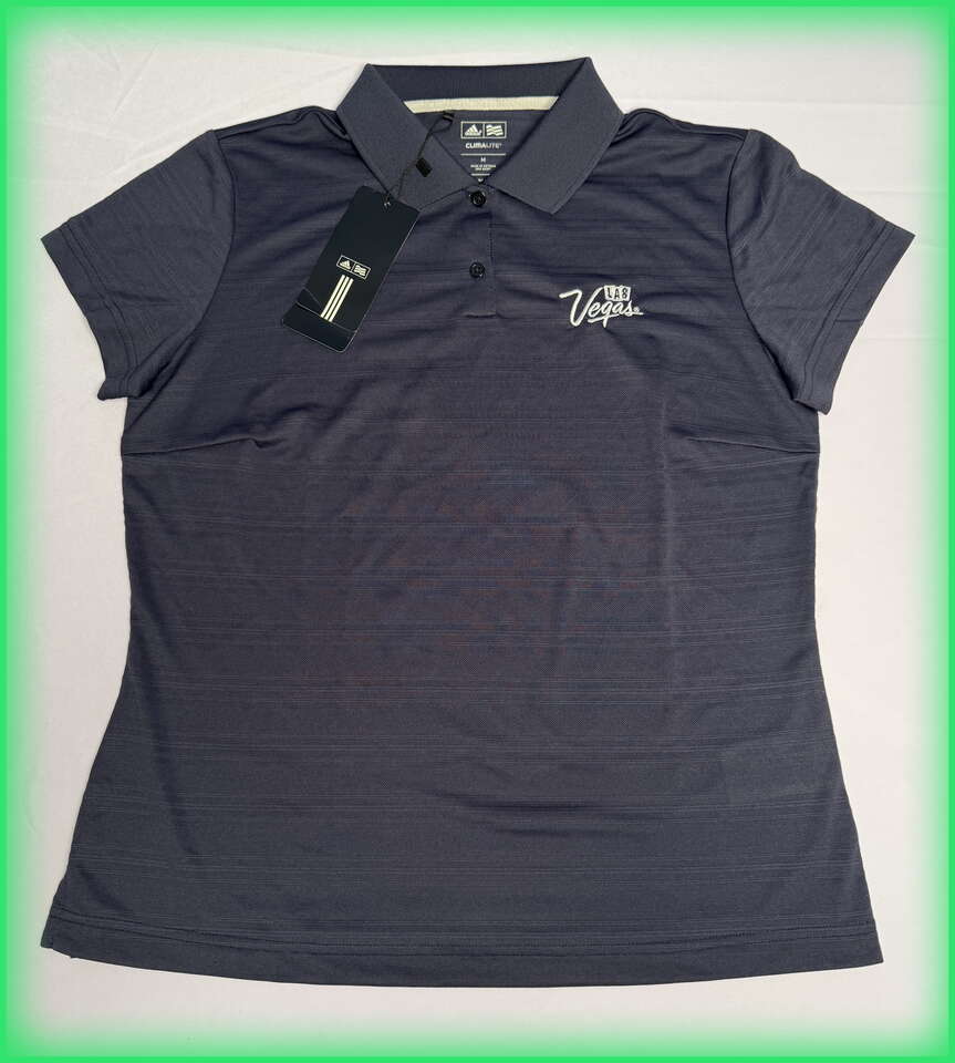 Adidas CLIMALITE "Las Vegas" Branded Women's Golf Shirt - Size M - Blue **Brand New, Original Tags**