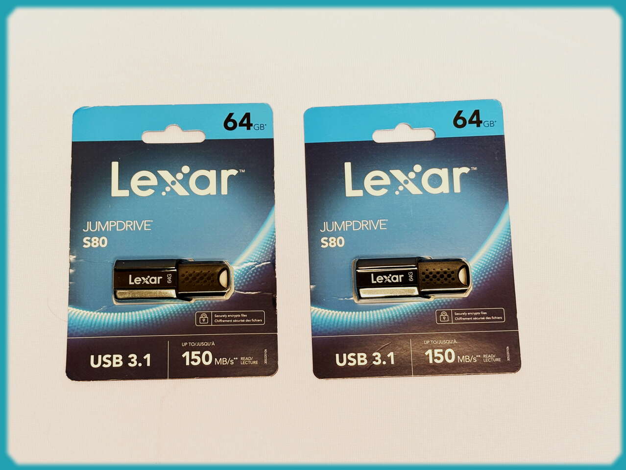 x2 Lexar S80 64GB Jump Drives (USB 3.1 / s150MB/s - 128GB Total) **Brand New, Sealed Package**