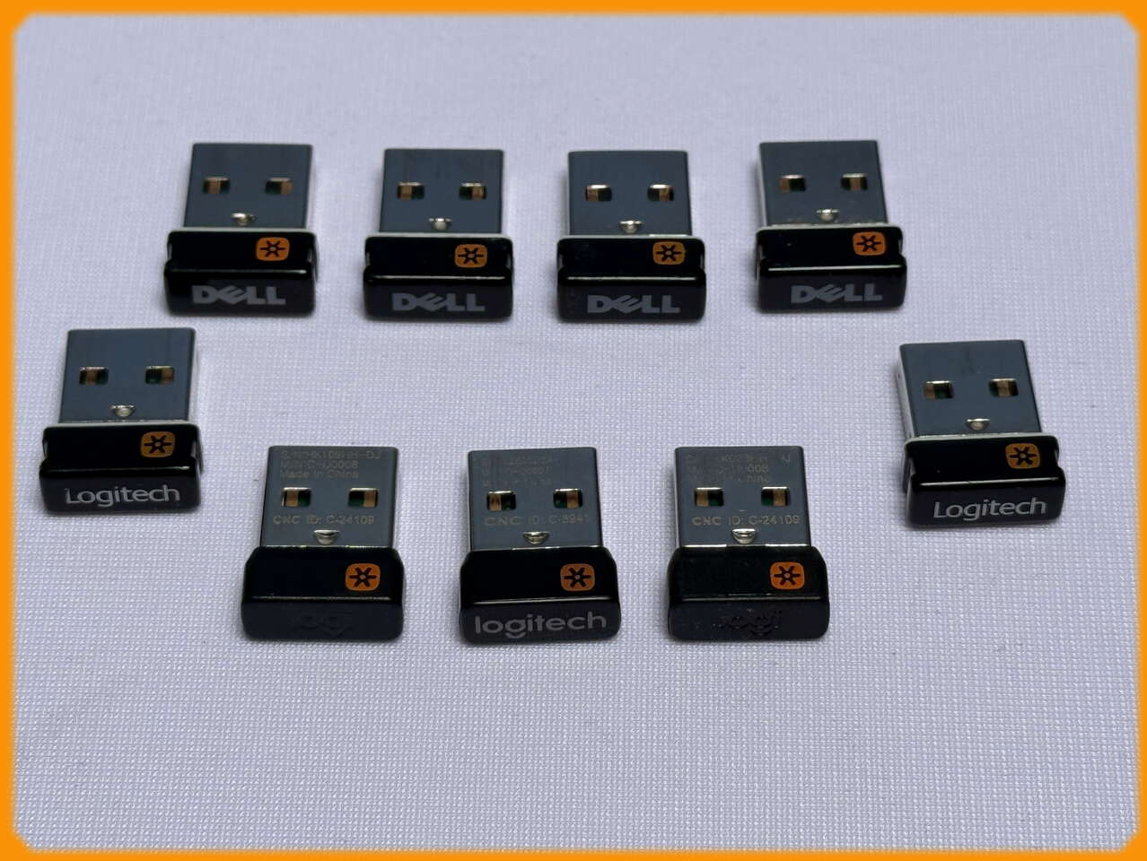 x9 Dell/Logitech USB Pairing Receivers (Orange) - for Keyboard/Mouse - Sold As Lot ($5 ea)