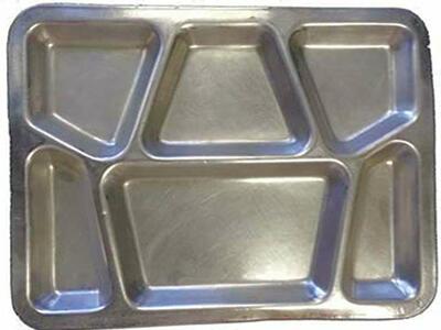 Stainless Steel Rectangular 6-Compartment Tray with Trapezoid Center