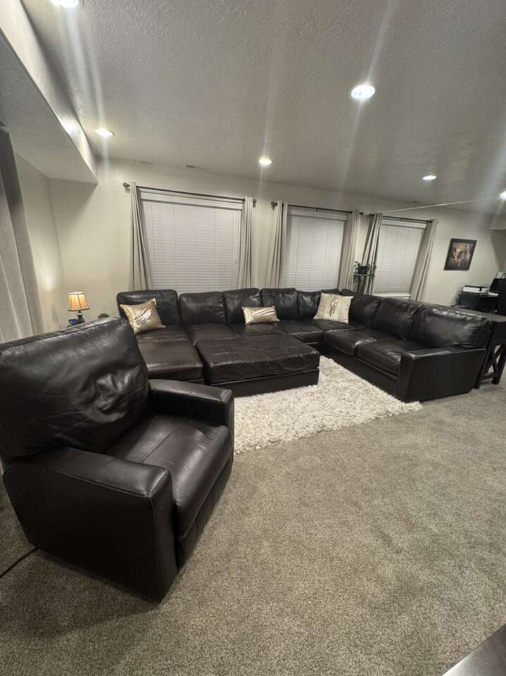 Brown Leather 4 Piece Sectional, Recliner, Ottoman