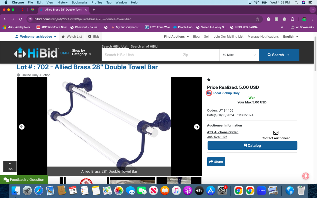 Allied Brass and acrylic bathroom towel rack- $350