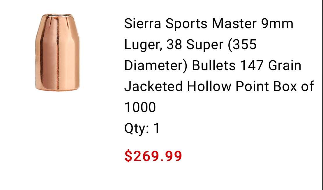 Sierra Sports Master 9mm 147gr JHP Bullets #8147