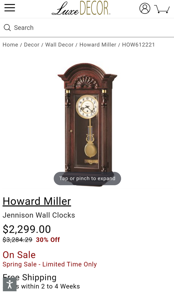 Howard Miller Jennison 612231 Pendulum Wall Clock