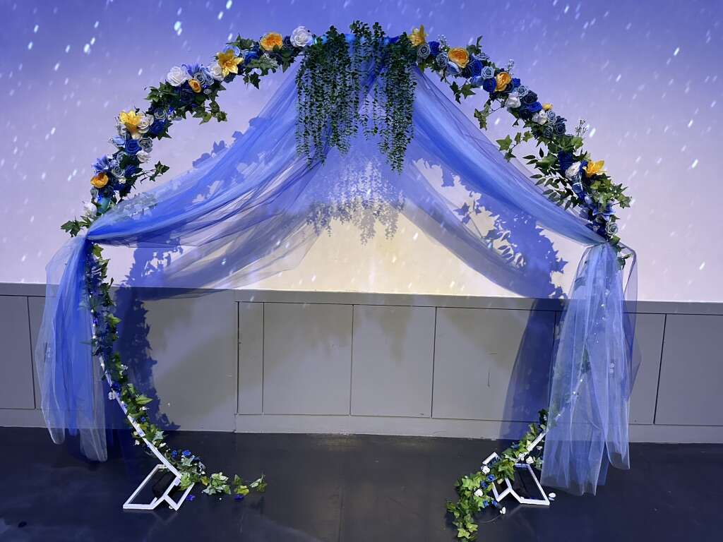 Wedding Arch w/Floral and Blue & White LED's