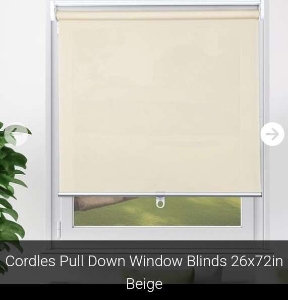 Cordles Pull Down Window Blinds 26x72in Beige (NEW
