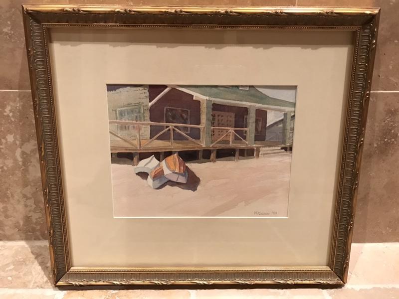 Marian Dunn Watercolor Of Beach House W/ Boats