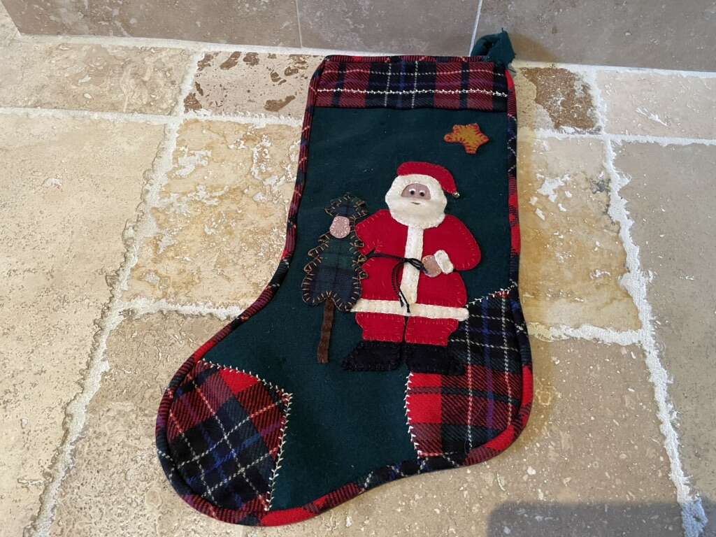 Large Wool Christmas Stocking W/ Santa Claus