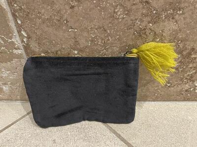 New Small Black Velvet Zipper Pouch W/ Tassel