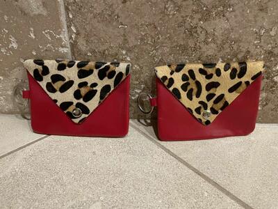 New Red & Animal Print Cowhide Purse W/ Key Ring