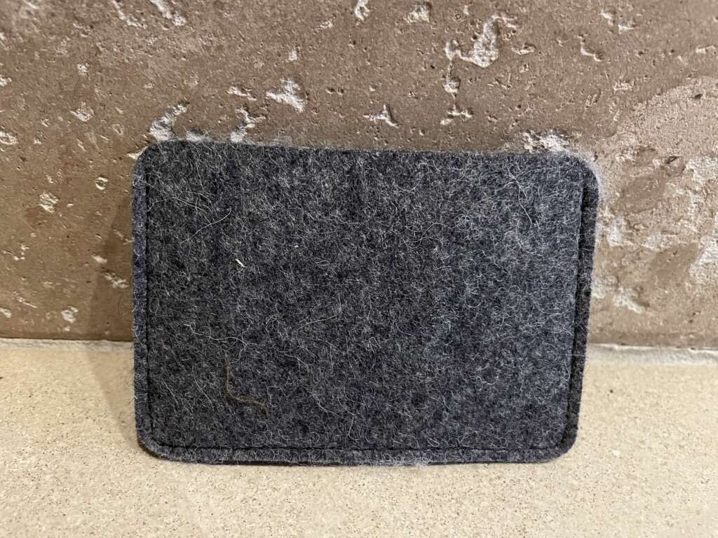 New Gray Wool And Black Leather Credit Card Holder