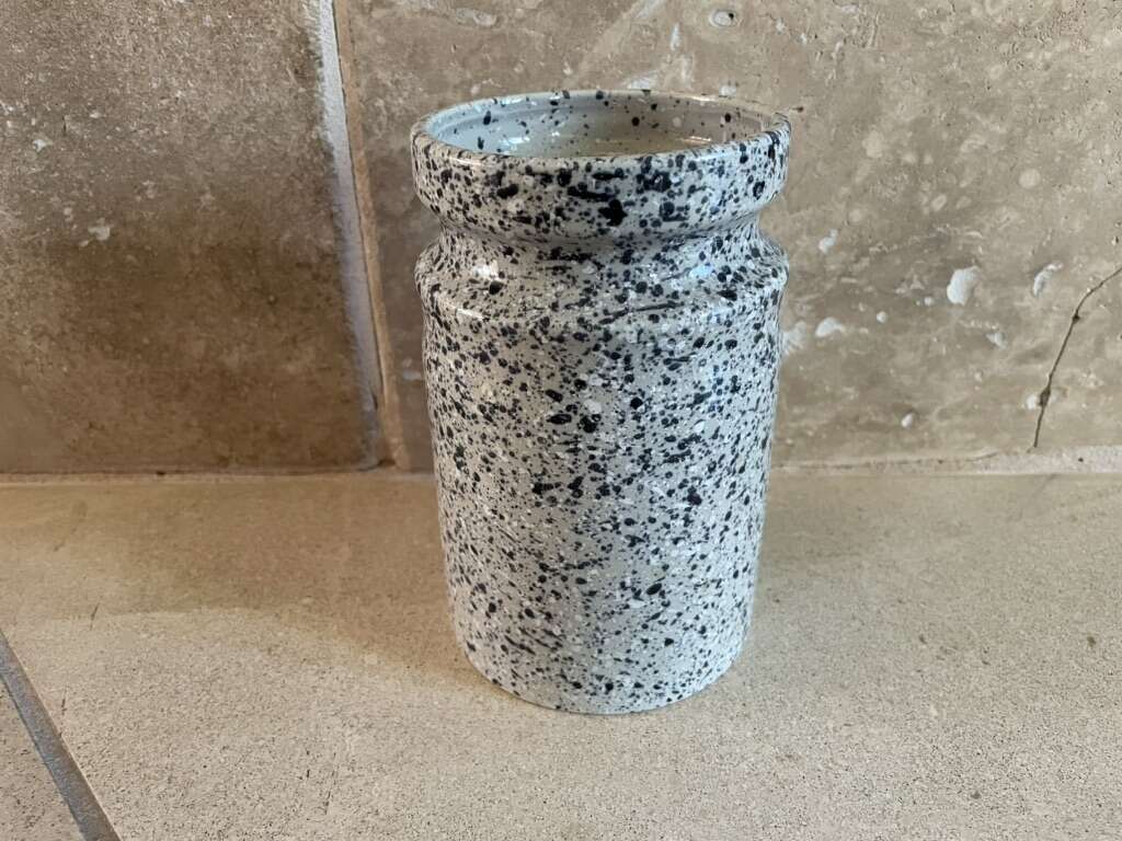 Smaller Gray Crock With Black And White Speckles