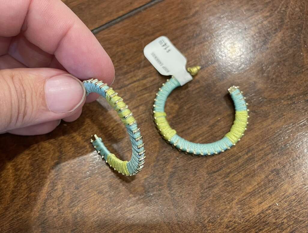 New Pair Of Yellow And Blue Hoop Earrings W/ Gold