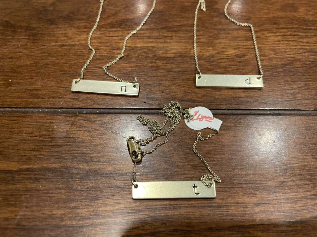 New Gold Tone Necklaces W/ Initials On Bar