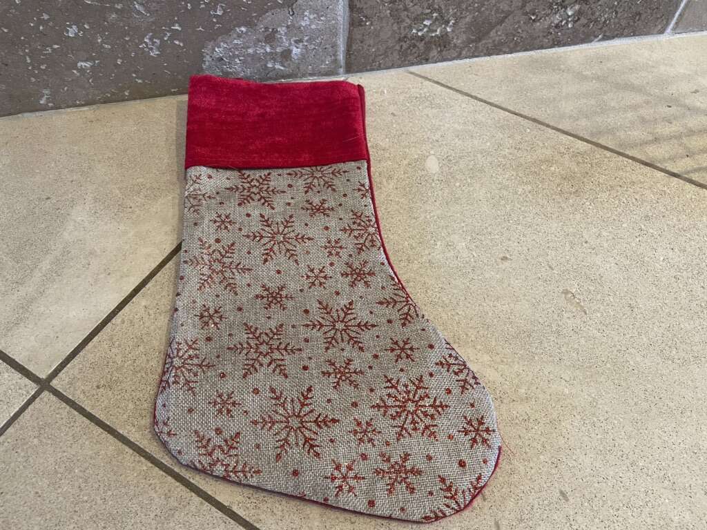 Christmas Stocking With Red Glitter Snowflakes