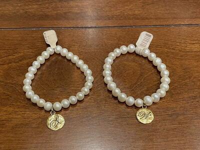 2 New Pearl Bracelets With Gold Initial Charms
