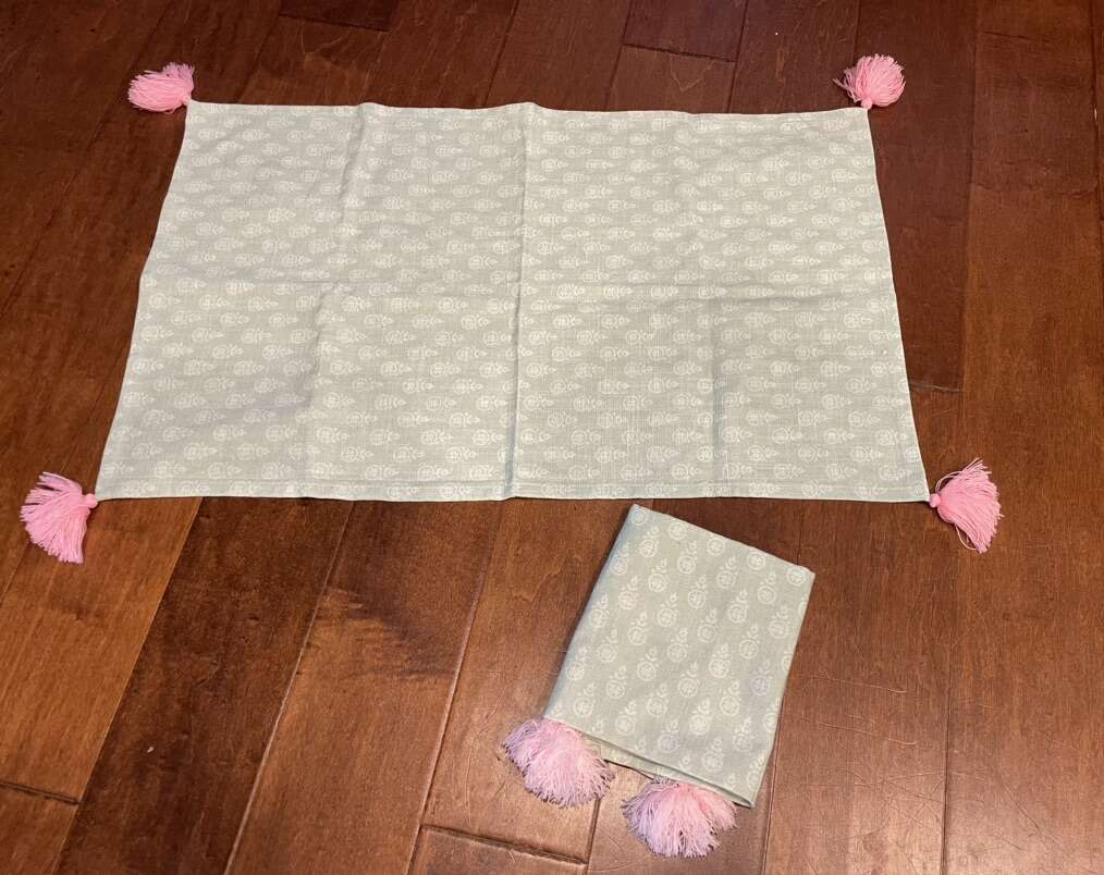 2 New Light Teal Dish Towels W/ Pink Tassels