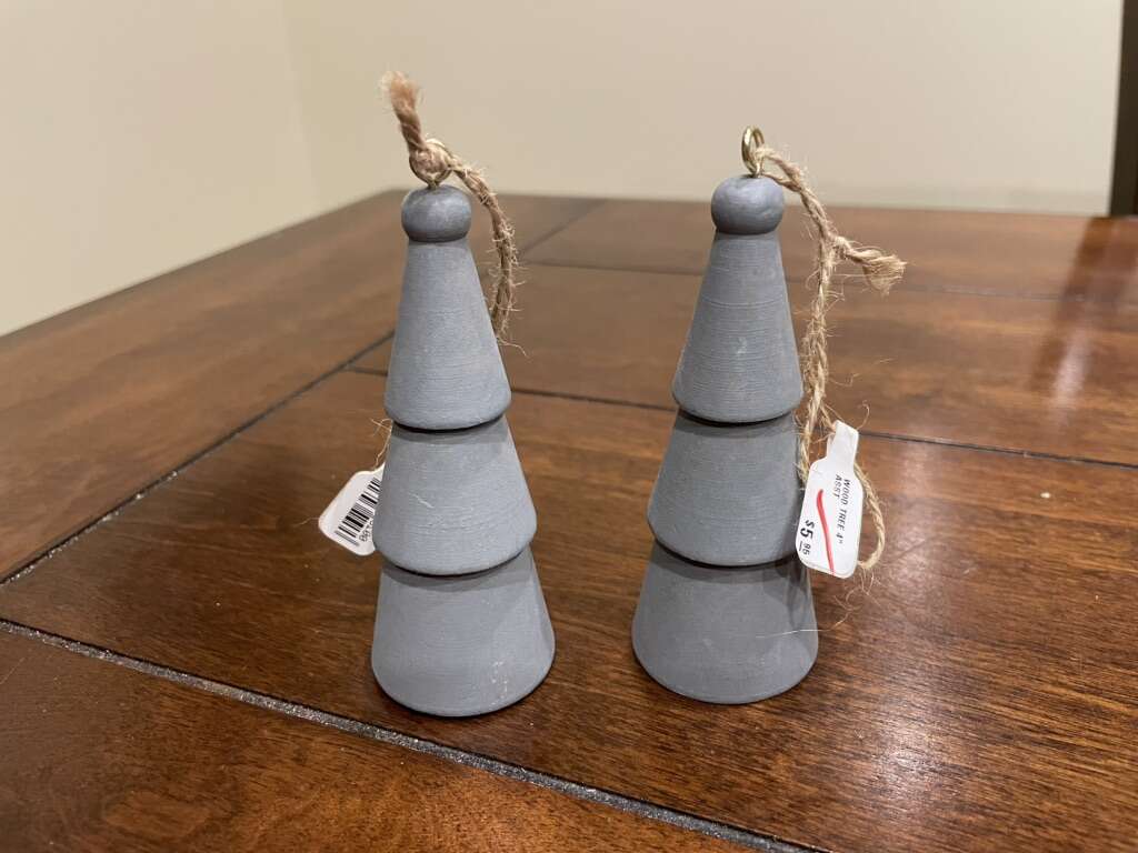 2 New Gray Wooden Tree Christmas Ornaments