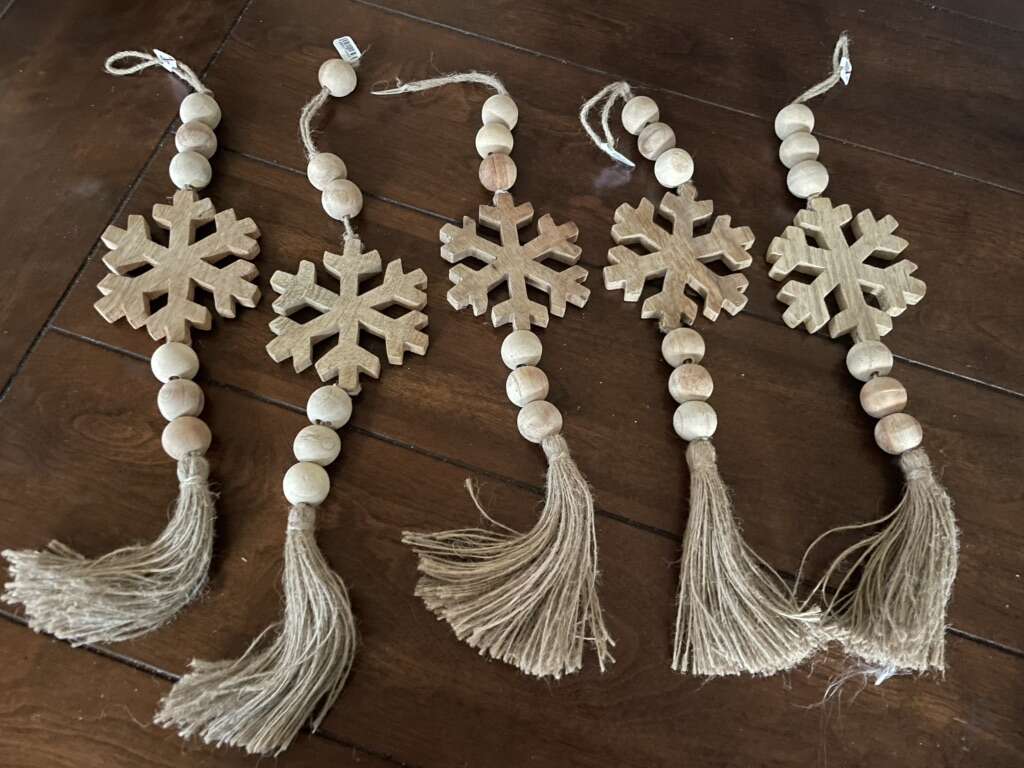 5 Large New Wood Snowflake Beaded Ornaments