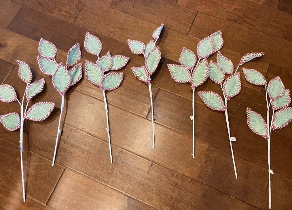 Lot Of 7 Stems Of Mint Green Leaves W/ Candy Cane