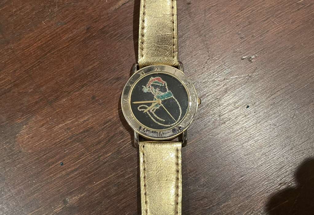 Gold Watch W/ Sparkly Christmas Cat