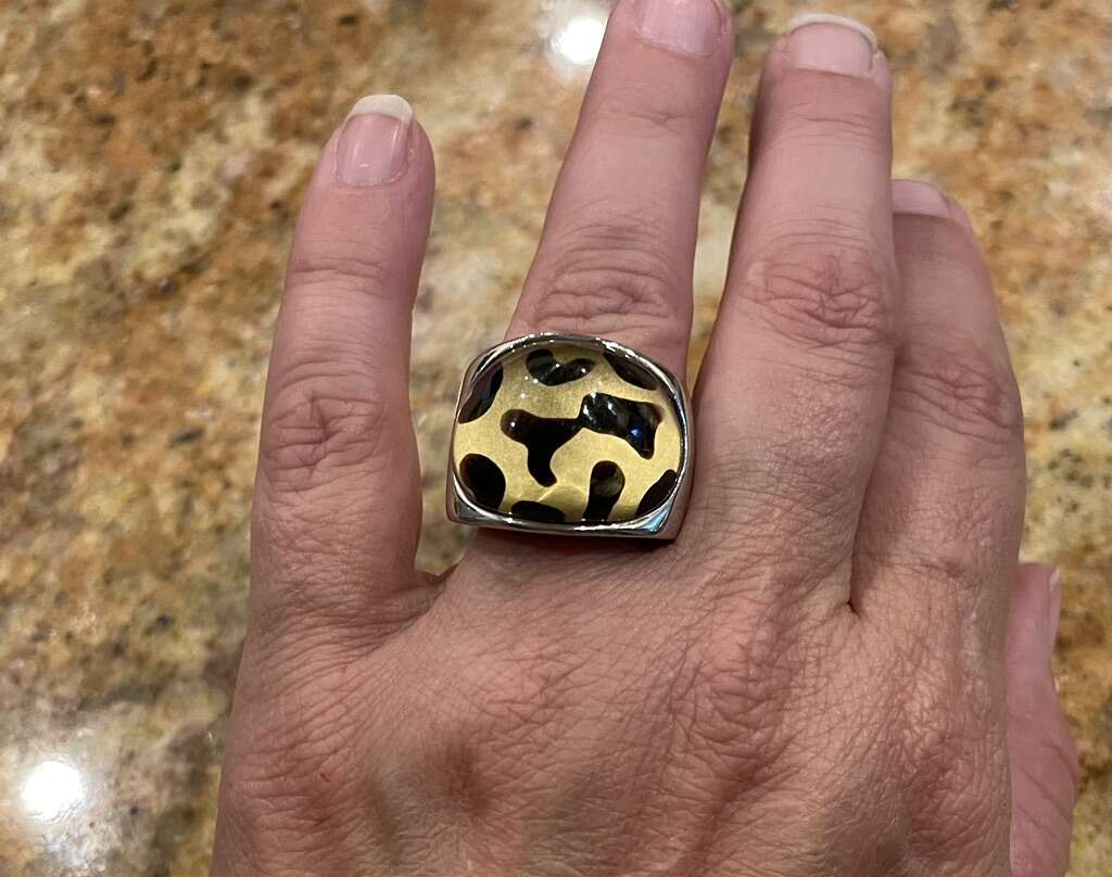 Large Vintage Animal Print Enamel & Silver Ring