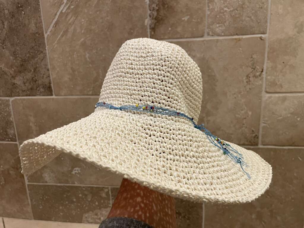 White Floppy Hat W/ Beaded Blue Band Faded Glory