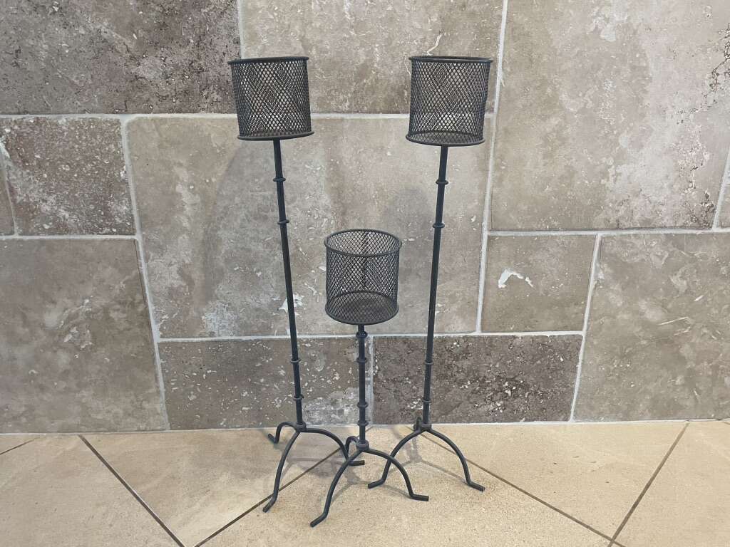 Set Of 3 Tall Metal Candle Holders