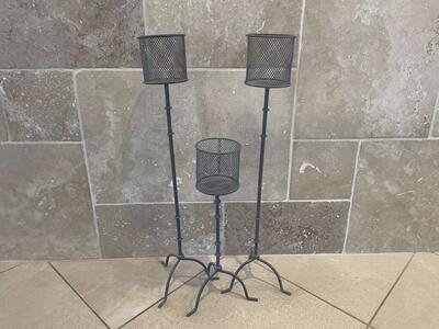Set Of 3 Tall Metal Candle Holders