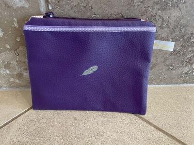 Small Purple Leather Zipper Pouch W/ Floral Inside