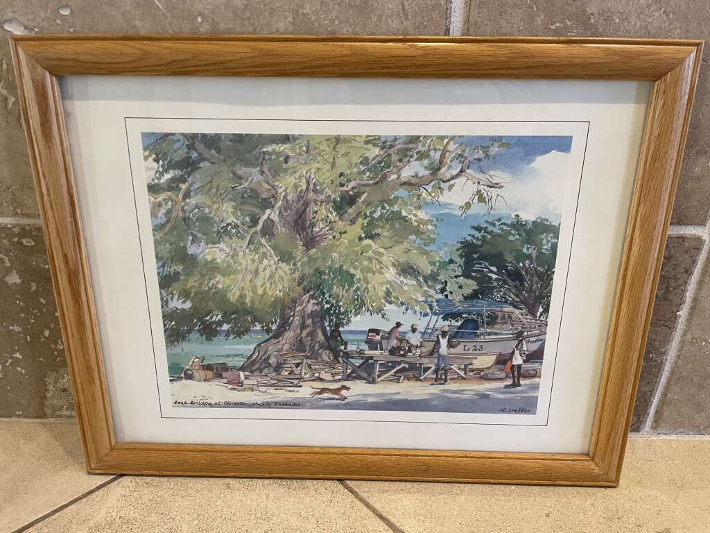 Framed Jill Walker Print Boat Builders In Barbados