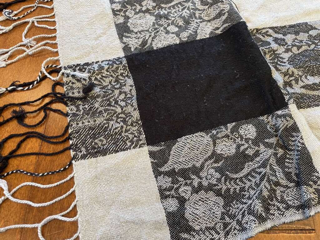 Gray And Black Pashmina Floral Scarf W/ Fringe