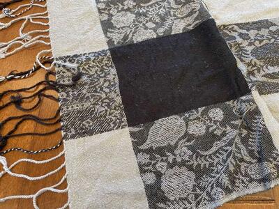 Gray And Black Pashmina Floral Scarf W/ Fringe