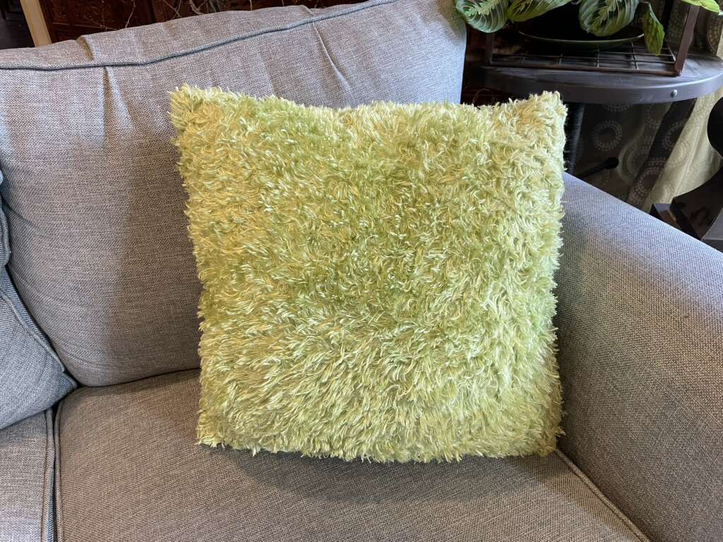 Bright Green Shaggy Throw Pillow