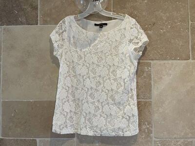 White Lace Blouse By Fever Size Large