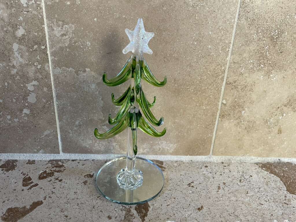 Blown Glass Christmas Tree On Mirror Base By Ganz