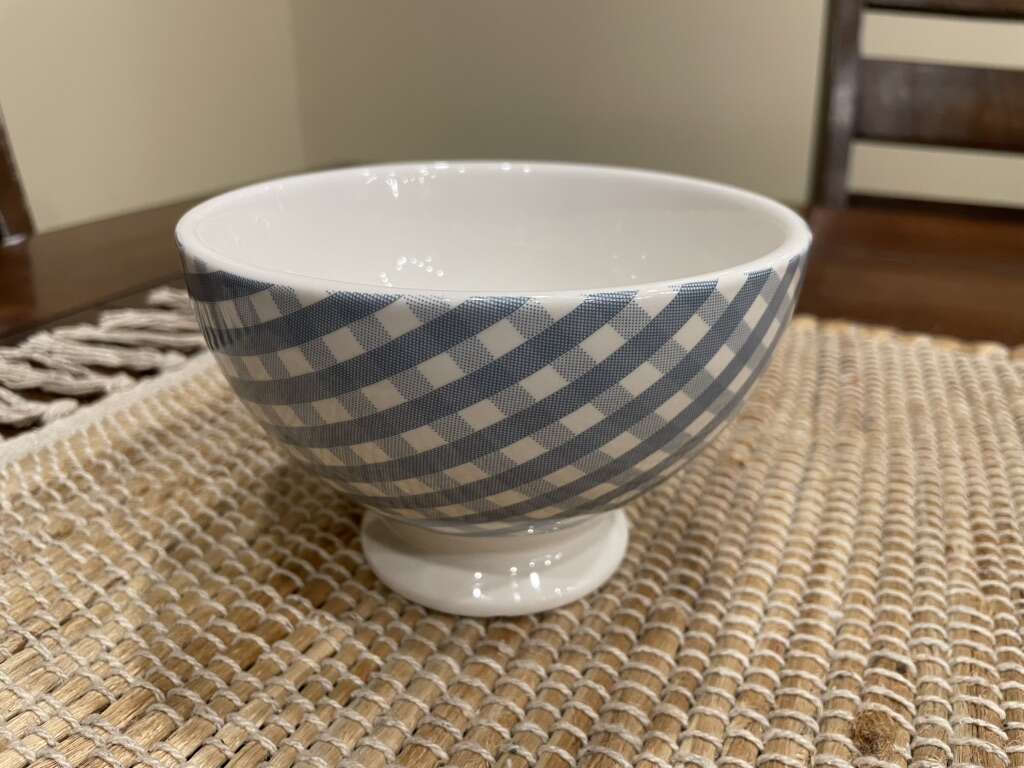 At Home With Marieke Footed Bowl Blue Plaid