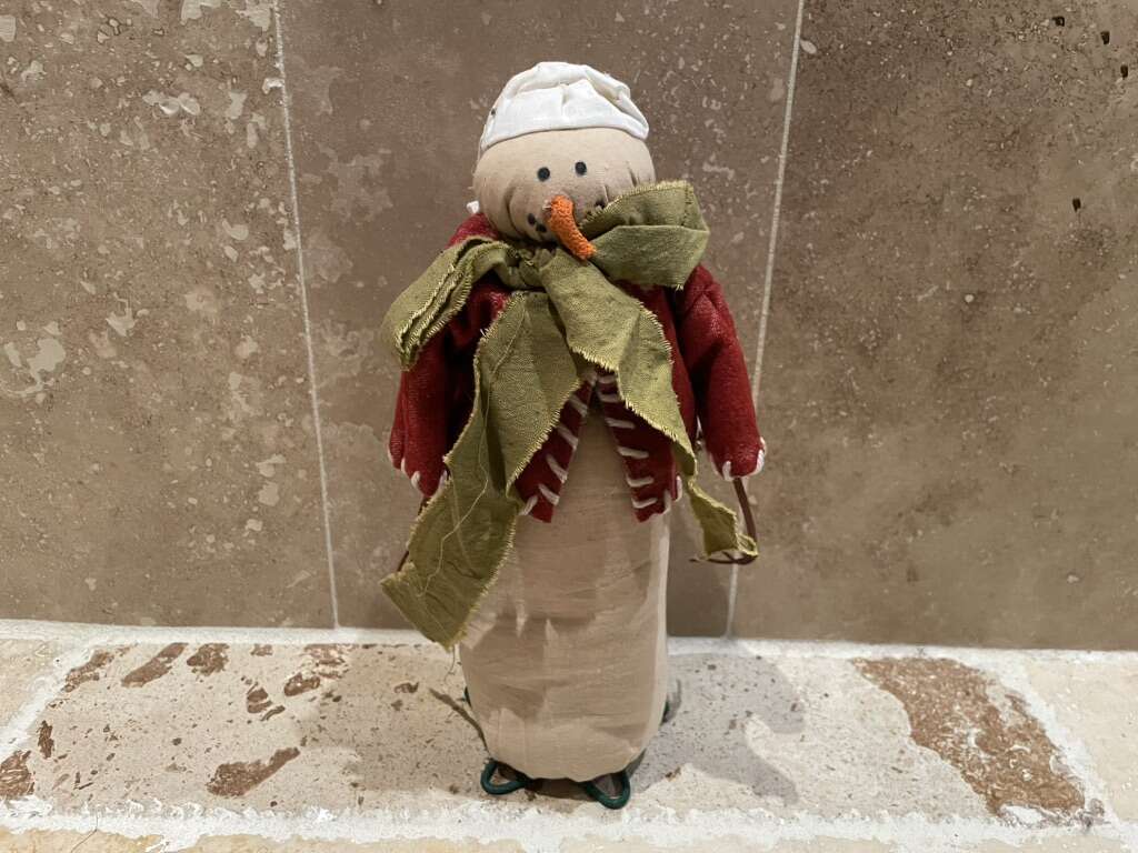 Primitive Style Fabric Snowman W/ Twig Arms