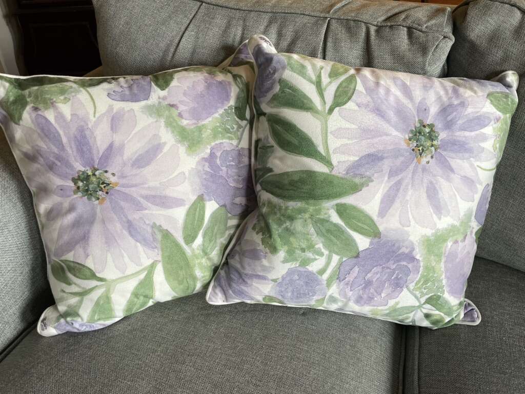 Pair Of Soft Throw Pillows W/ Purple Flowers